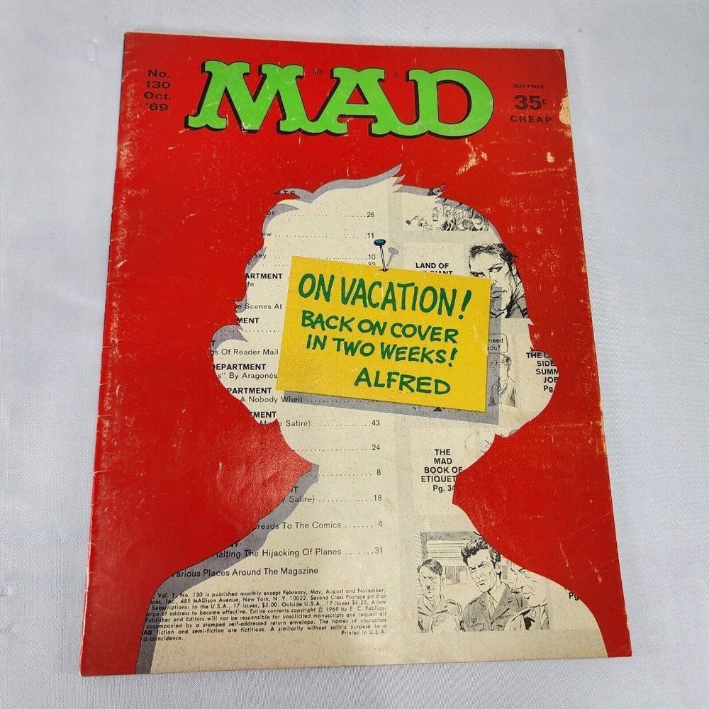 Mad Magazine Issue #130 October 1969 On Vacation Alfred Norman Mingo Cover Art‎